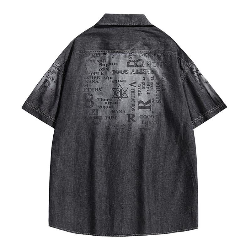 Men's Vintage Washed Loose Denim Workwear Short-Sleeved Shirt 87977633M