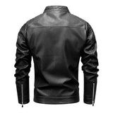 Men's Retro Motorcycle Stand Collar Zip Leather Jacket 00516344Y
