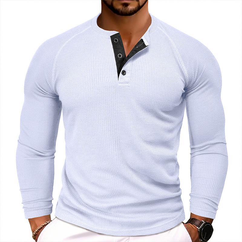 Men's Casual Round Neck Waffle Long Sleeve T-Shirt 43399933Y