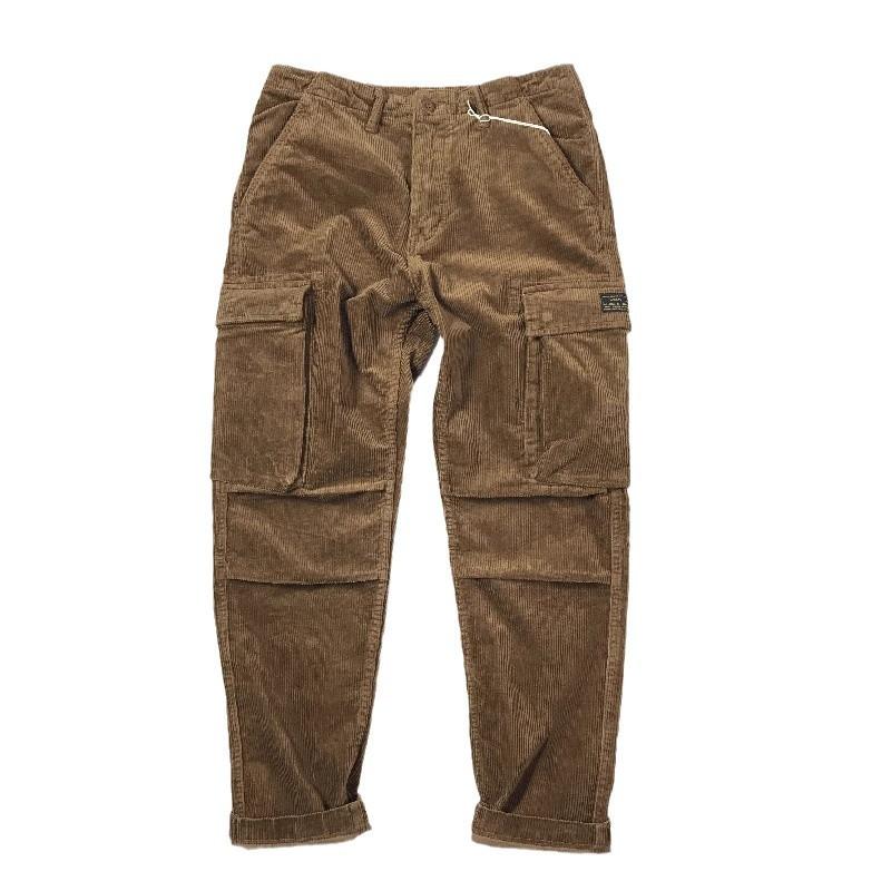 Men's Solid Color Corduroy Loose Straight Multi-pocket Cargo Pants 93842222Z