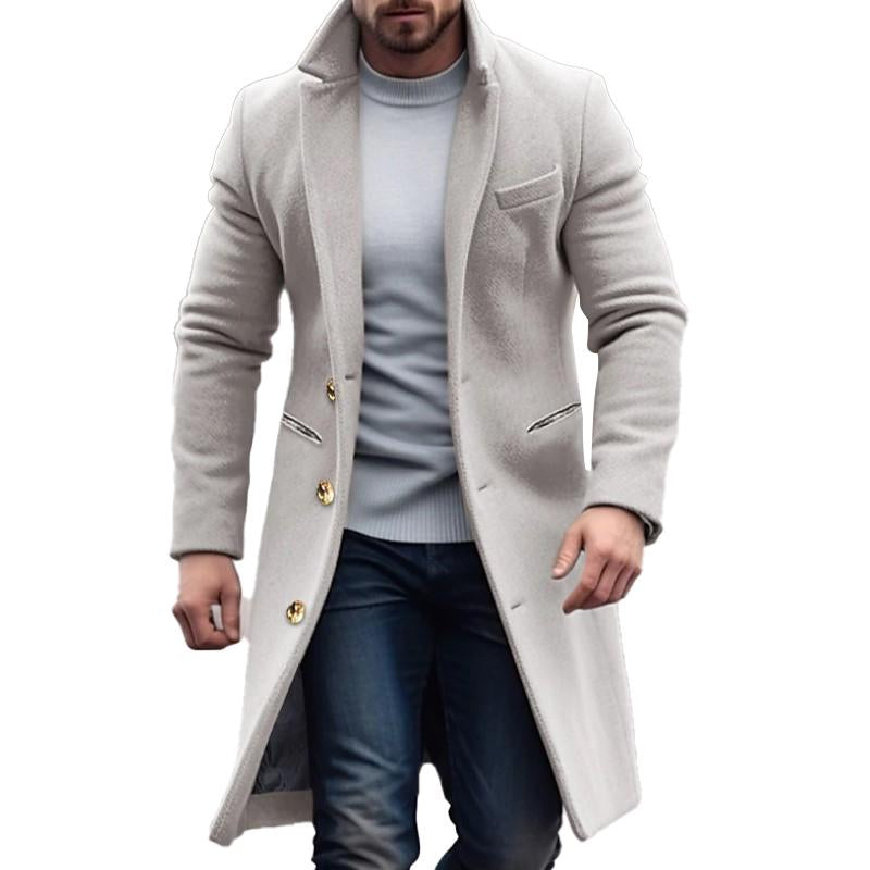 Hommes'S Manteau long en laine à simple boutonnage de couleur unie vintage 42944296Y