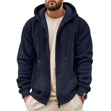 Men's Solid Color Plush Hooded Zipper Casual Jacket 52220748Z