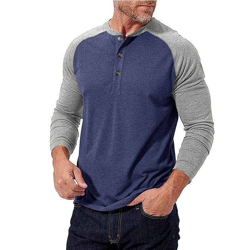 Men's Casual Colorblock Henley Collar Slim Fit Long Sleeve T-Shirt 79379658M