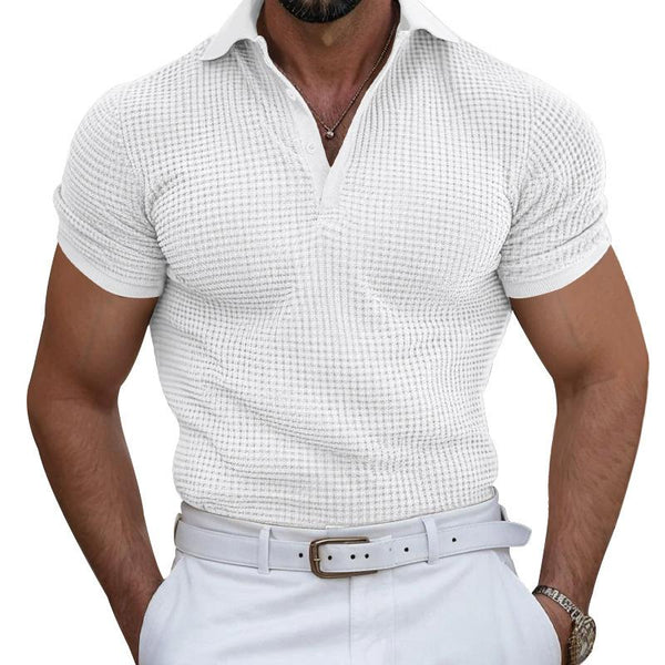 Men's Casual Waffle Lapel Slim Fit Short Sleeve Polo Shirt 22672777M