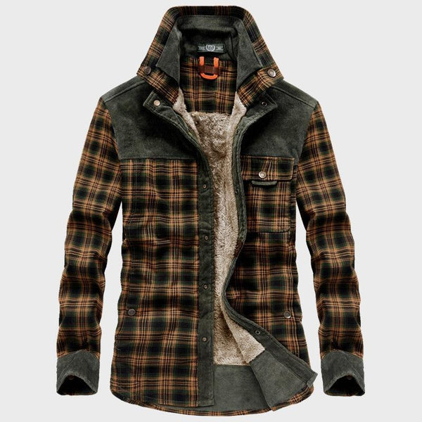 Men's Retro Check Stitching Corduroy Lining Plush Warm Jacket 19396468Y