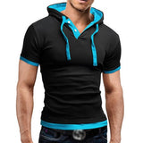 Men's Casual Contrast Color Thin Short-Sleeved Hoodie 80432553M