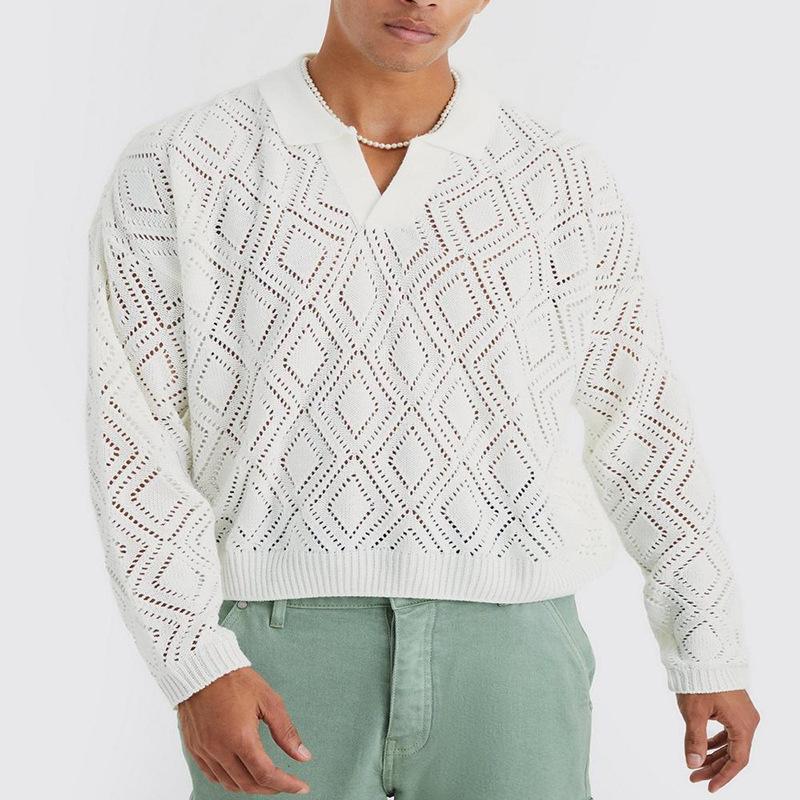 Men's Loose Solid Color Casual Hollow Sweater 55683185X