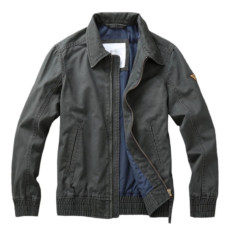 Men's Vintage Washed Cotton Lapel Zipper Slim Fit Work Jacket 52267983M