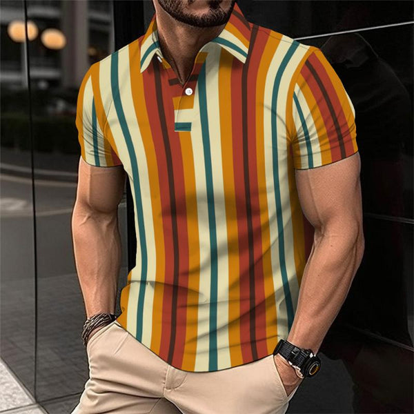 Men's Retro Striped Short Sleeve Polo Shirt 38056877TO