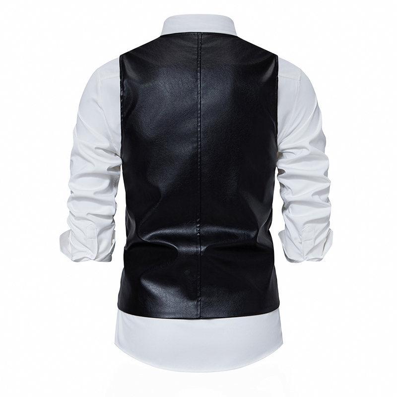 Men's Vintage V-Neck Single-Breasted Leather Vest 23616405Y