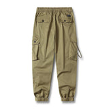 Men's Casual Solid Color Washed Cotton Multi-Pocket Cargo Pants 66059164M