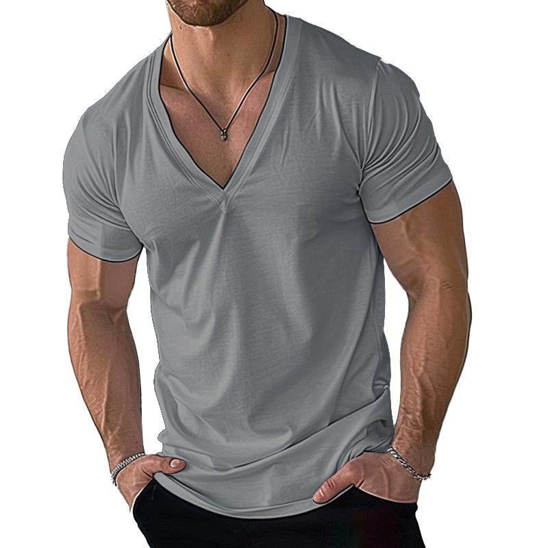 Men's Casual Cotton Blend V-Neck Short Sleeve T-Shirt 49508737M