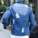 Men's Fashion Ripped Washed Lapel Single Breasted Denim Jacket 96731119M
