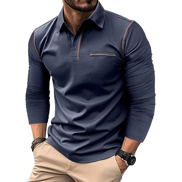 Men's Casual Lapel Slim Fit Long Sleeve Polo Shirt 94947703M