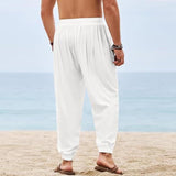 Men's Casual Cotton Linen Breathable Loose Drawstring Beach Pants 23689044M