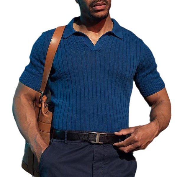 Men's Casual Solid Color Slim Fit Lapel Short Sleeve Polo Shirt 62207022M