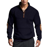 Men's Solid Color Textured Small Square Stand Collar Long Sleeve Sweatshirt 53736615Z