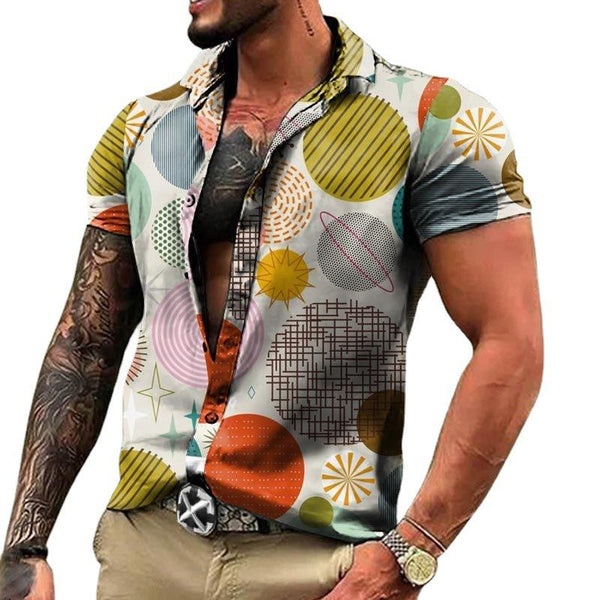 Men's Lapel Print Hawaiian Short Sleeve Shirt 89057222X