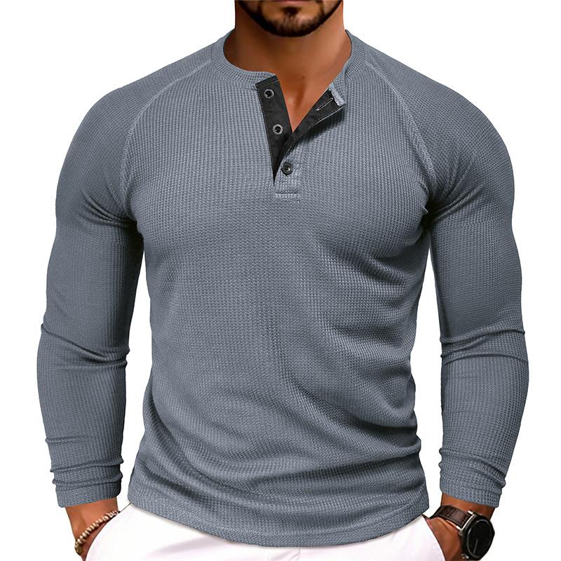 Men's Casual Round Neck Waffle Long Sleeve T-Shirt 43399933Y