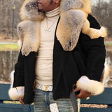 Men's Casual Faux Fur Warm Lapel Long Sleeve Coat 32646073M