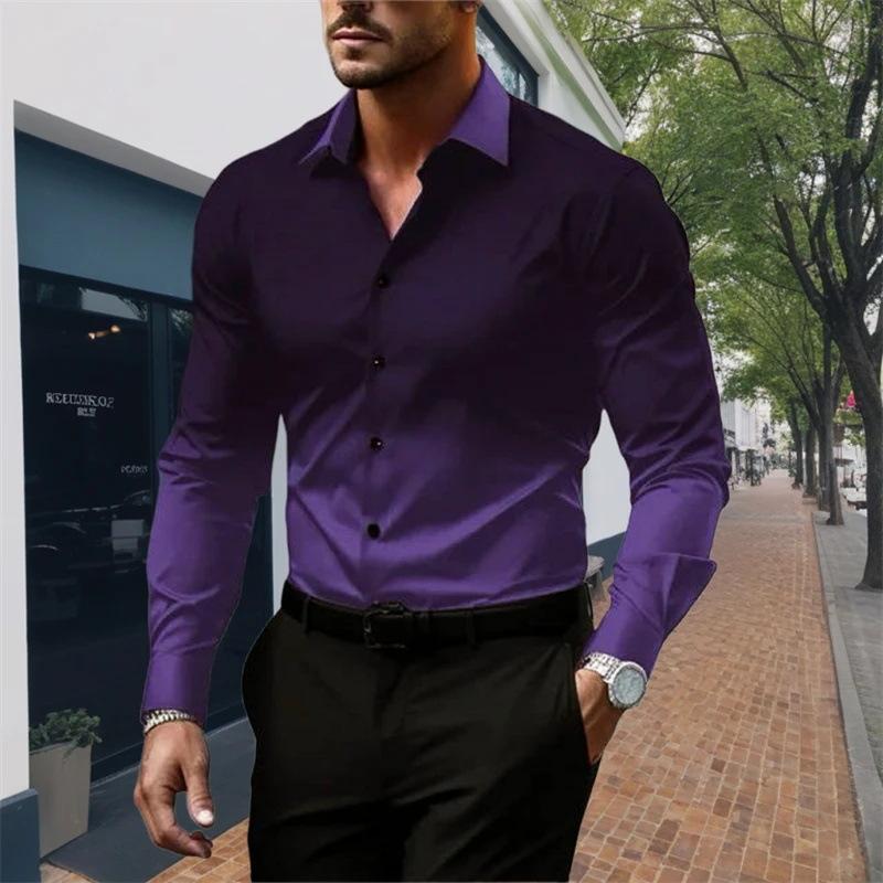 Men's Gradient Lapel Button Loose Long Sleeve Shirt 28602919X