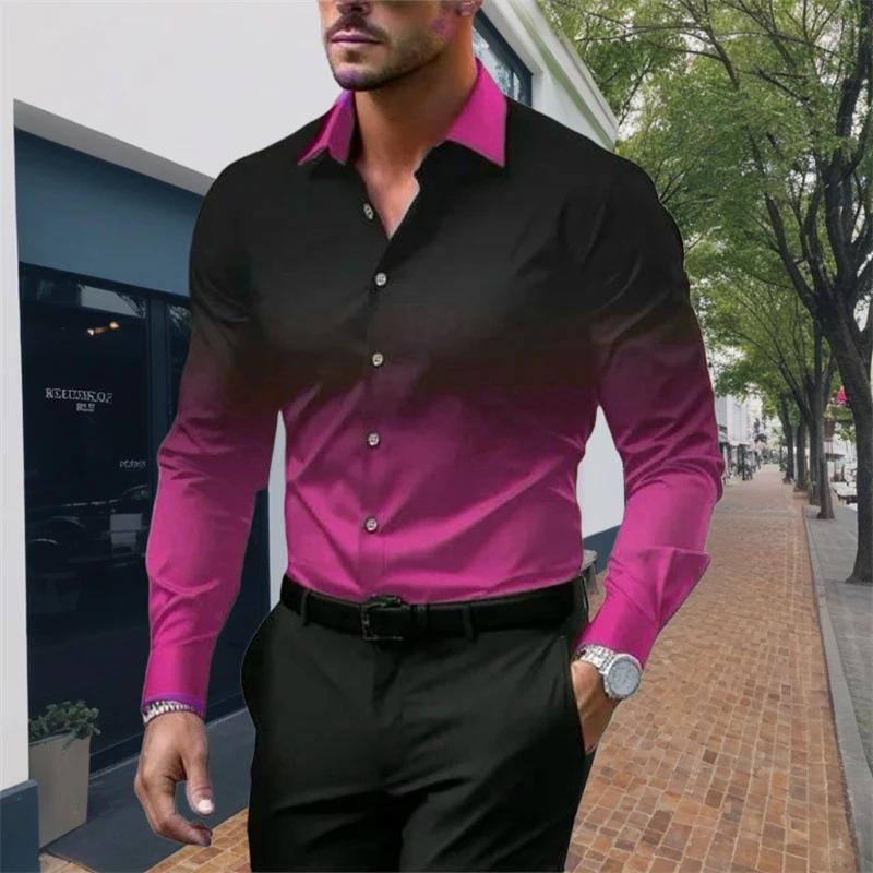 Camisa de manga larga suelta con botones y solapas degradadas para hombre 28602919X