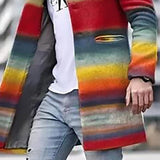 Men's Retro Rainbow Print Stand Collar Mid-Length Coat 34317625X