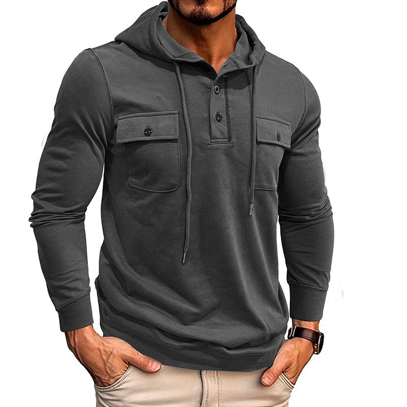 Men's Solid Multi-Pocket Pullover Hoodie 80513005X