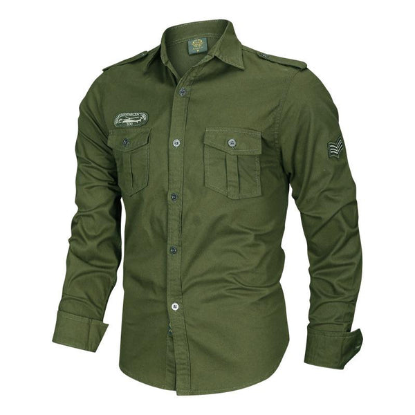 Men's Casual Solid Color Cotton Long Sleeve Cargo Shirt 50323941Y