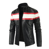 Men's Fashion Color Block Zipper Biker Leather Jacket 84284338Z