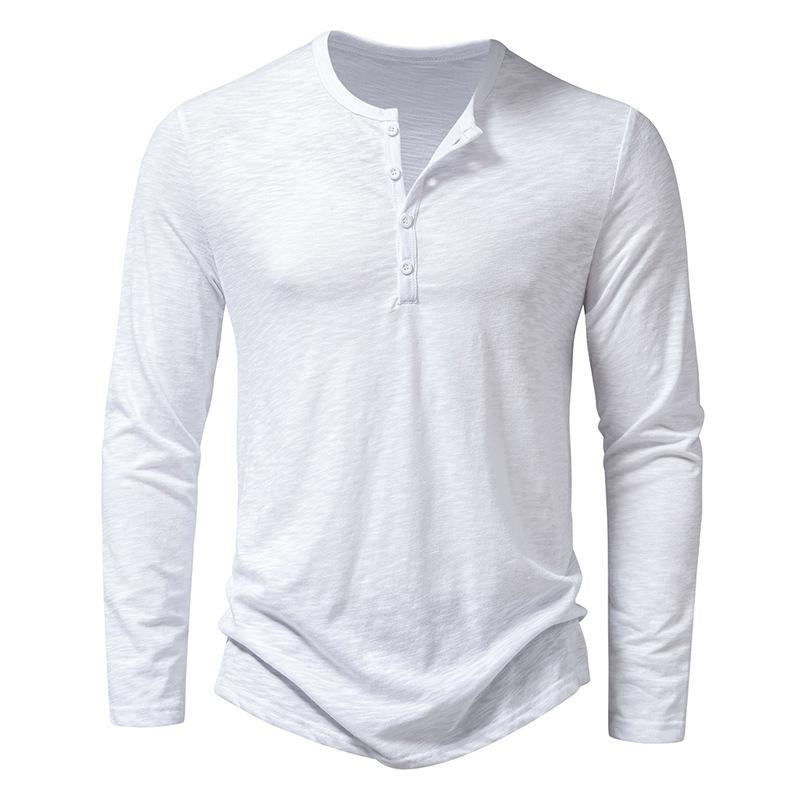 T-shirt casual da uomo con colletto Henley e maniche lunghe tinta unita 22687327Y