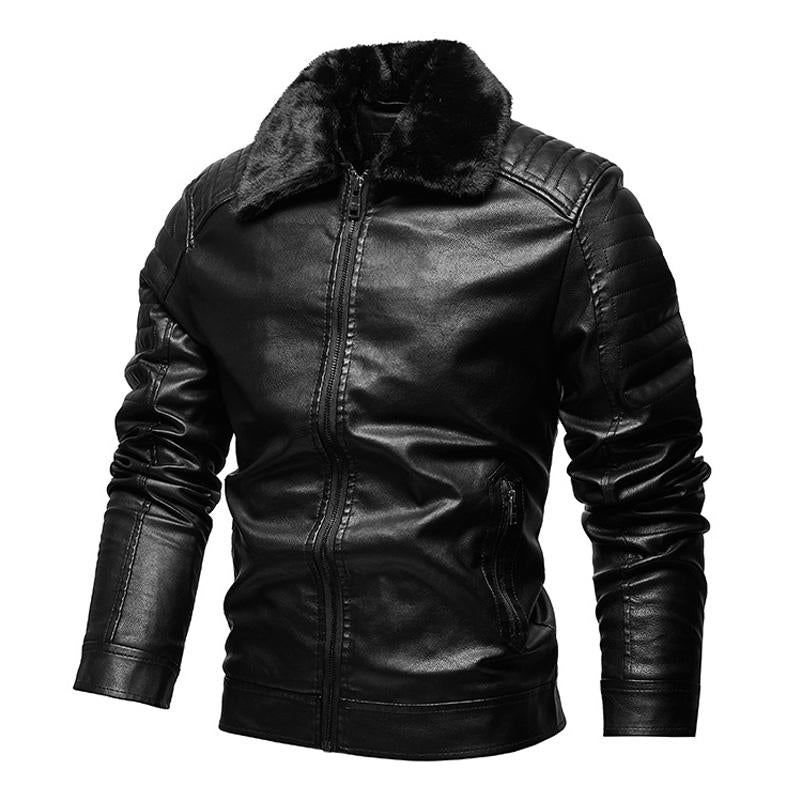 Men's Motorcycle Lapel Velvet Leather Jacket 06861348X