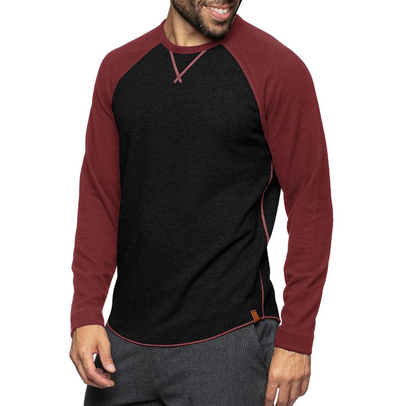 Men's Round Neck Long Sleeve Casual Color Block Pullover T-shirt 89657764X