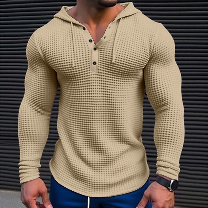 Men's Solid Waffle Long Sleeve Casual Hoodie 80077688Z