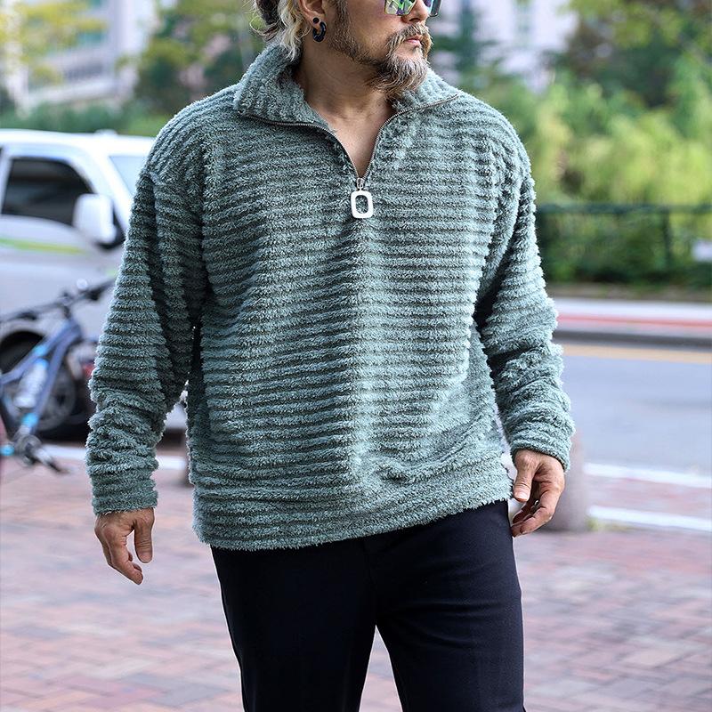 Men's Casual Stand Collar Loose Knitted Pullover Sweatshirt 03544864M