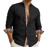 Men's Casual Plaid Color Block Lapel Long Sleeve Shirt 73779052Y