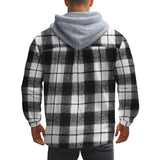 Men's Casual Plaid Hooded Flannel Multi-Pocket Shirt Jacket 69038680X