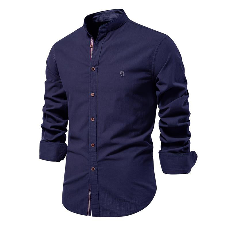 Men's Cotton and Linen Casual Solid Color Long-sleeved Shirt 77932648X