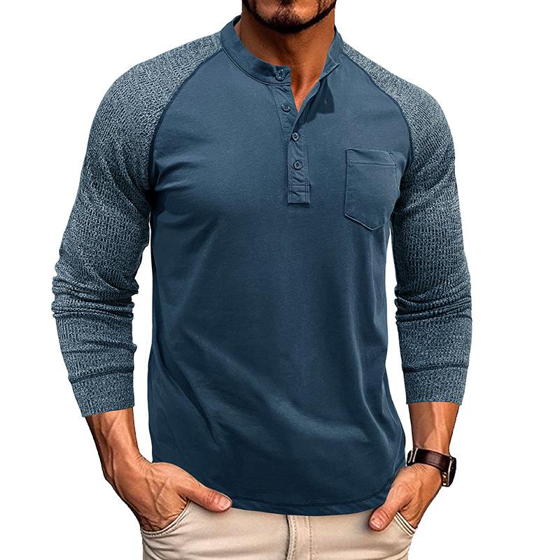 Men's Casual Contrast Color Henley Collar Slim Fit Long Sleeve T-Shirt 64695488M