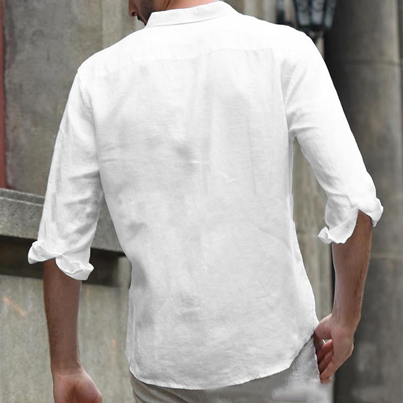 Men's Casual Solid Color Lapel Long Sleeve Shirt 30057253Y