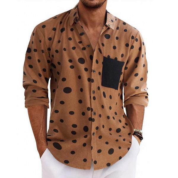 Men's Corduroy Vintage Casual Polka Dot Long Sleeve Shirt 81030705X