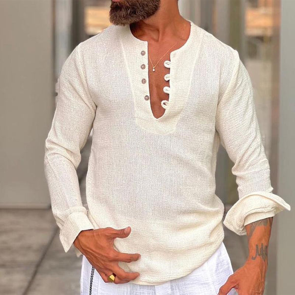 Men's Cotton and Linen Long-sleeved T-shirt 50345314TO