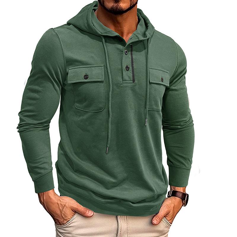 Men's Solid Multi-Pocket Pullover Hoodie 80513005X