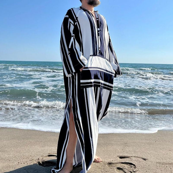 Men's Vintage Casual Striped Sexy Greek Robe 06457867TO