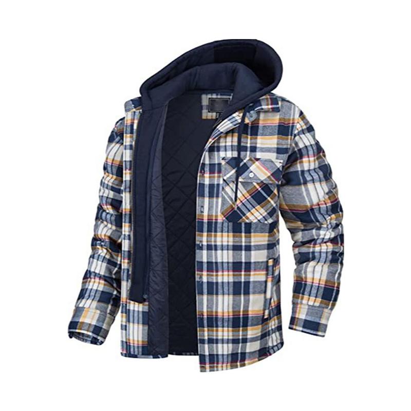 Men's Classic Casual Hood With Detachable Thick Cotton Plaid Zipper Hooded Jacket 72118581K