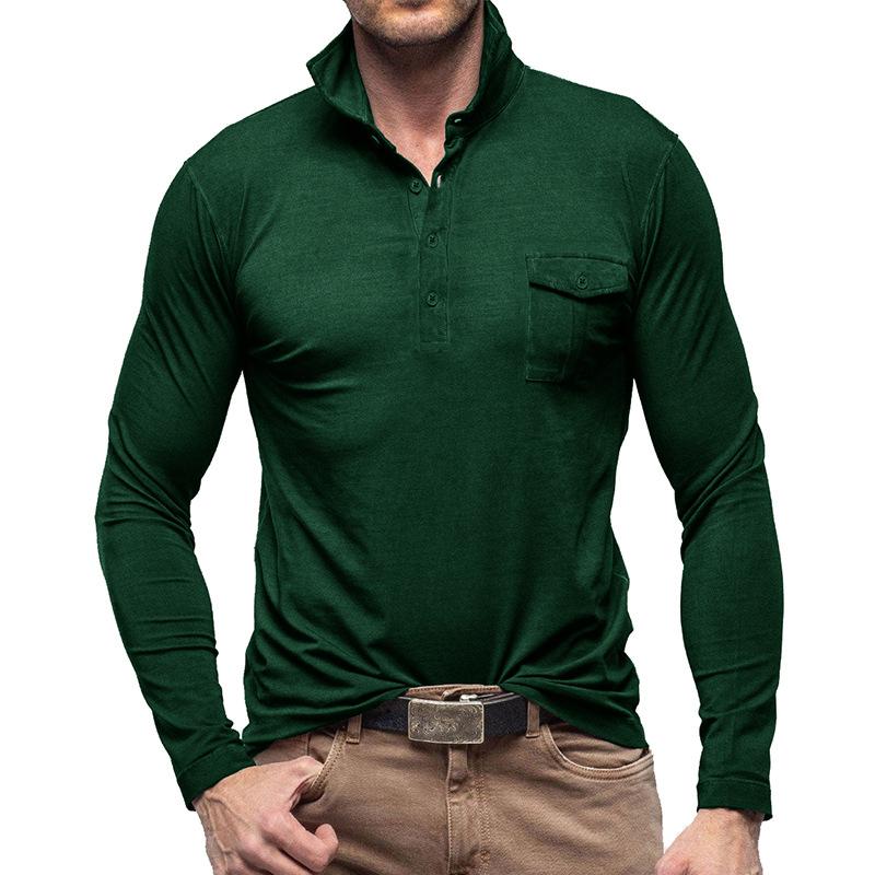 Men's Classic Casual Solid Color Long-sleeved Polo Shirt 93437706K