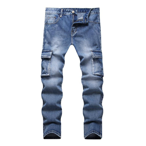 Men's Casual Washed Multi-Pocket Straight-Leg Jeans 68487191Y