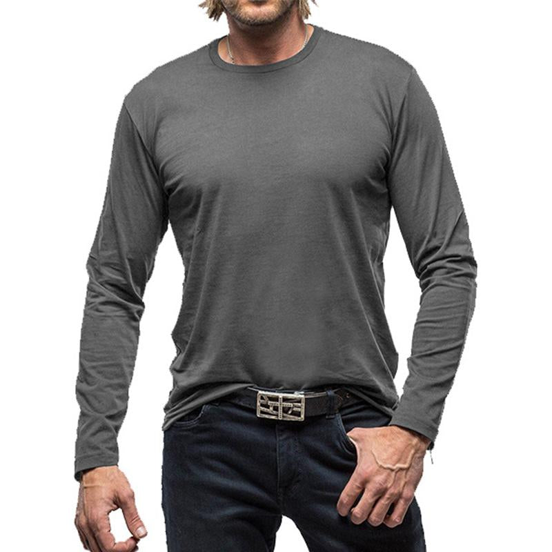 Men's Casual Solid Color Round Neck Long Sleeve T-Shirt 46588238M