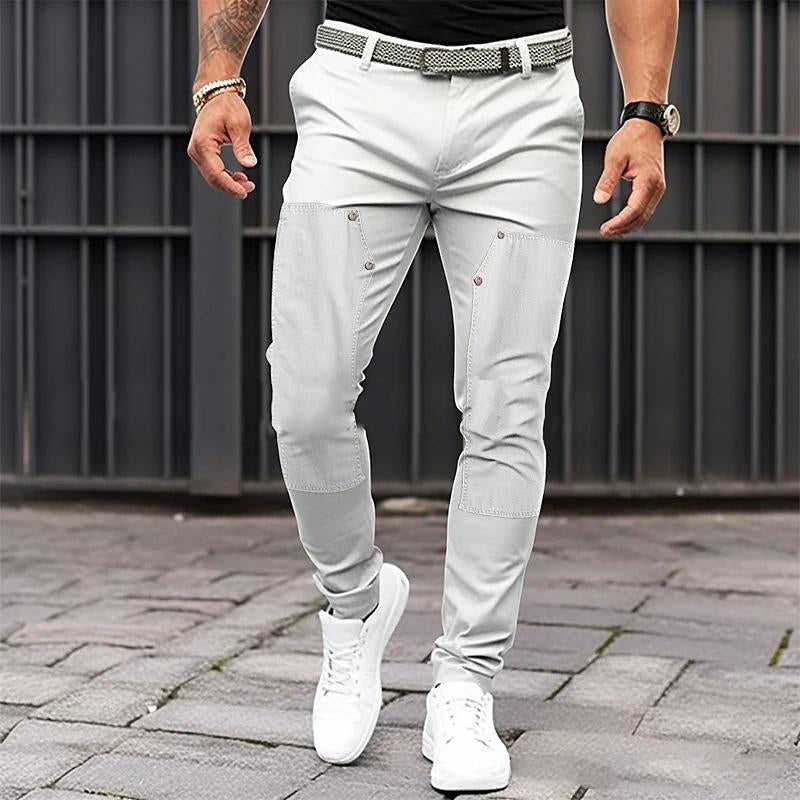 Men's Casual Solid Color Stitching Straight Leg Pants 42864704Y