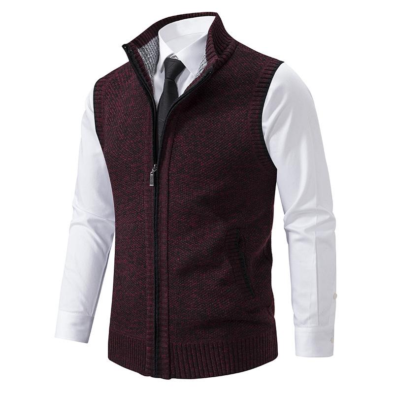 Men's Casual Solid Color Stand Collar Sleeveless Knitted Vest  19972434Y